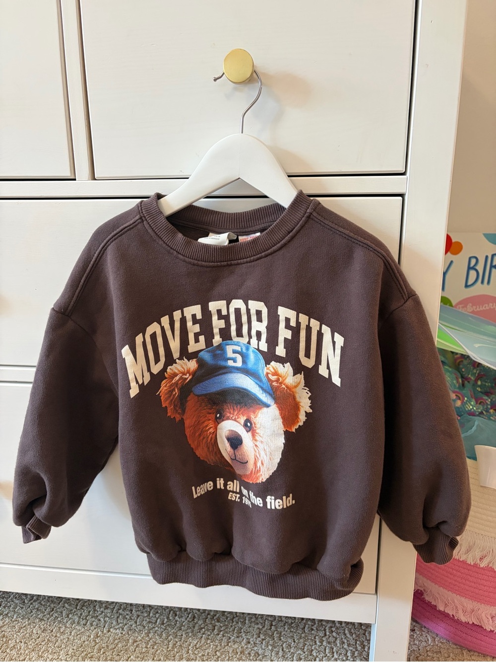 Zara Boys 6 Brown Bear Graphic Sweatshirt Move For Fun Athletic